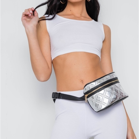 Luxe Label Handbags - GALAXY QUILTED LEATHER WAIST BAG silver